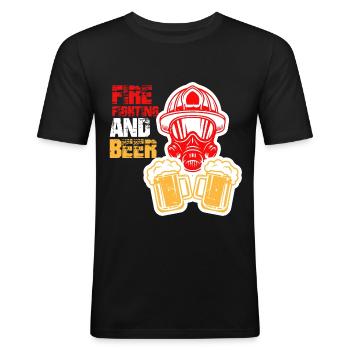Feuerwehr Feuerwehrmann Beruf Feuer Löschen Bier - Männer Slim Fit T-Shirt - Schwarz - Vorne - Nik (191cm)