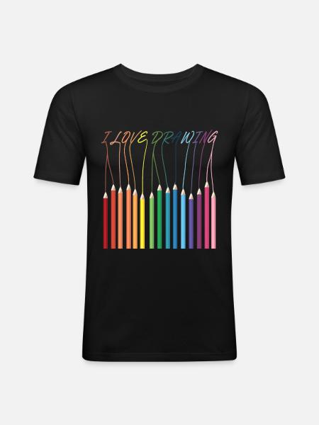 I Love Drawing Pencils - Men's Slim Fit T-Shirt - black