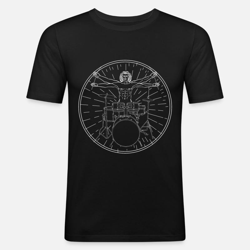 DaVinci Drummer Band Beat - Männer Slim Fit T-Shirt - Schwarz