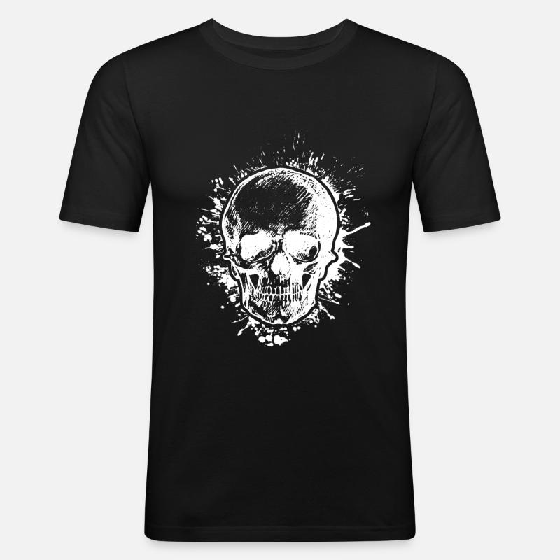 Schädel Skull mit Tintenklecks - Männer Slim Fit T-Shirt - Schwarz