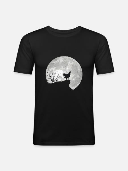 Kip Kip Boerderij Volle Maan Maan - Mannen slim fit T-shirt - zwart