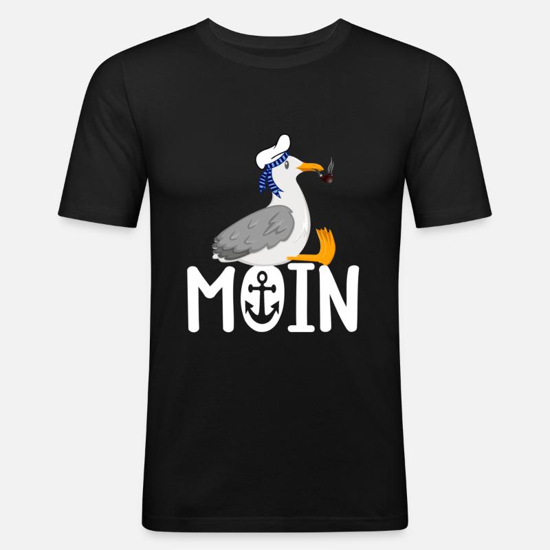 Moin Möwe Seemann - Männer Slim Fit T-Shirt - Schwarz