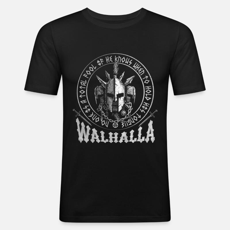 Valhalla Odin Wikinger Motiv - Männer Slim Fit T-Shirt - Schwarz