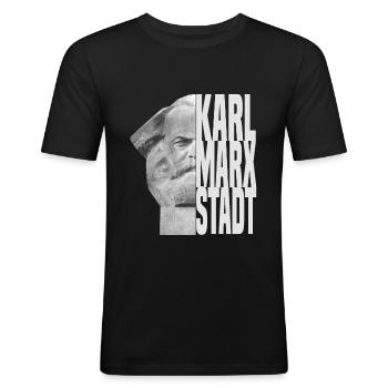 karl marx stadt chemnitz - Männer Slim Fit T-Shirt - Schwarz - Vorne - Nik (191cm)