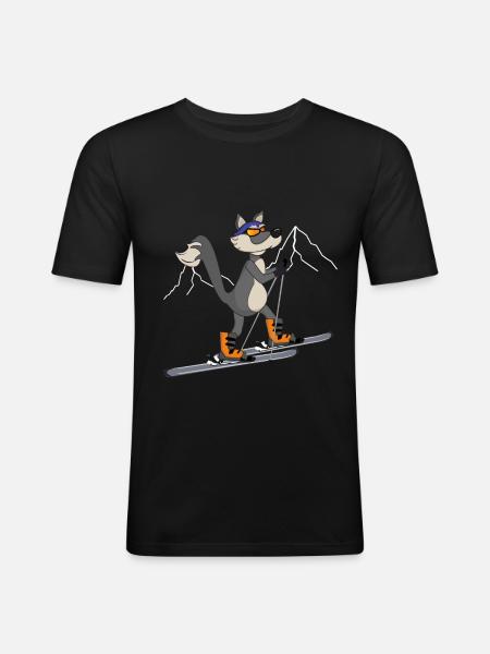 Skitour Ski Wolf - Männer Slim Fit T-Shirt - Schwarz