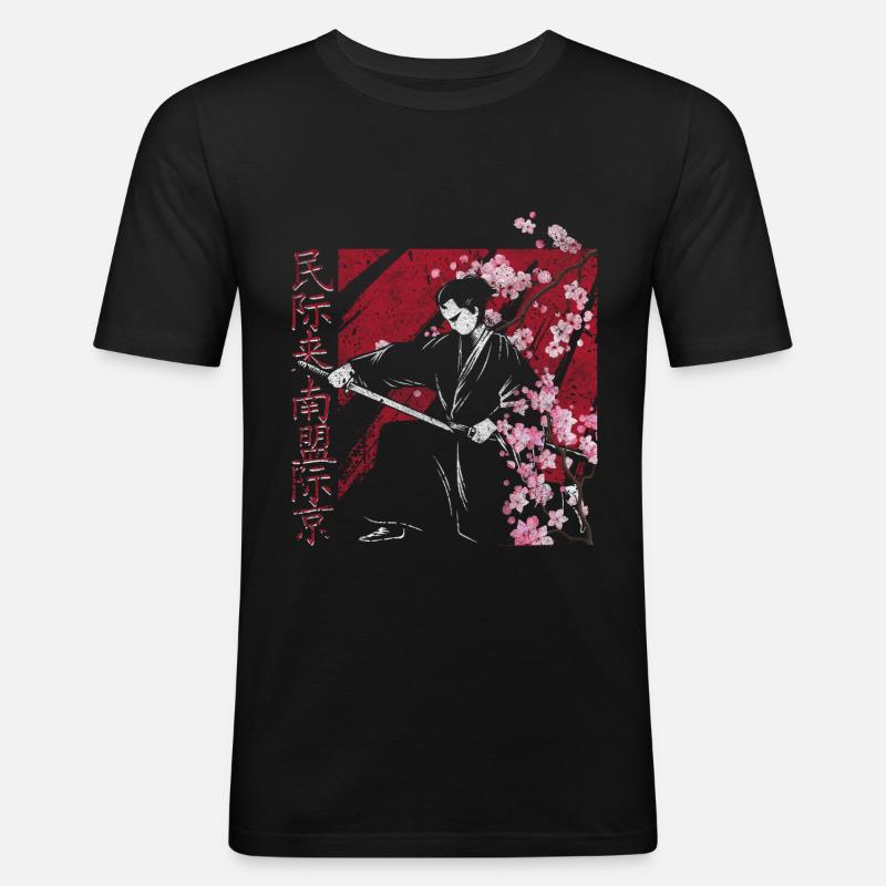 Kirschblüte - Männer Slim Fit T-Shirt - Schwarz