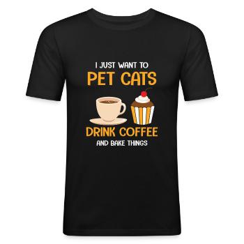 Citation de cuisson Chats de compagnie, boire du café et cuire des choses - T-shirt près du corps Homme - noir - Devant - Nik (191cm)