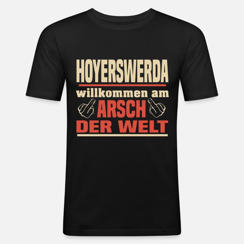 Arsch der Welt Hoyerswerda - Männer Slim Fit T-Shirt - Schwarz