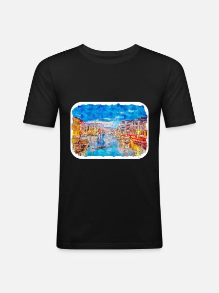Venice Italy Watercolor Sketch Illustration - Men's Slim Fit T-Shirt - black