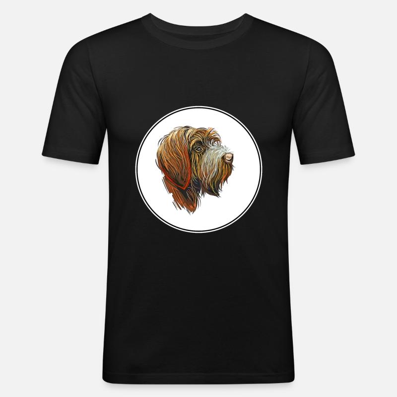 Drahthaar Pointing Griffon Dog Illustration - Männer Slim Fit T-Shirt - Schwarz