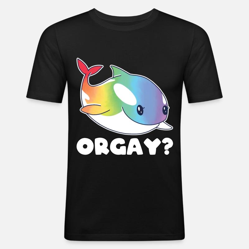 Orca Regenbogen LGBTQ Geschenk - Männer Slim Fit T-Shirt - Schwarz
