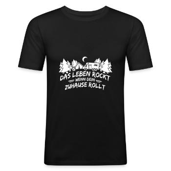Das leben rockt wenn dein Zuhause Rollt | Geschenk - Männer Slim Fit T-Shirt - Schwarz - Vorne - Nik (191cm)