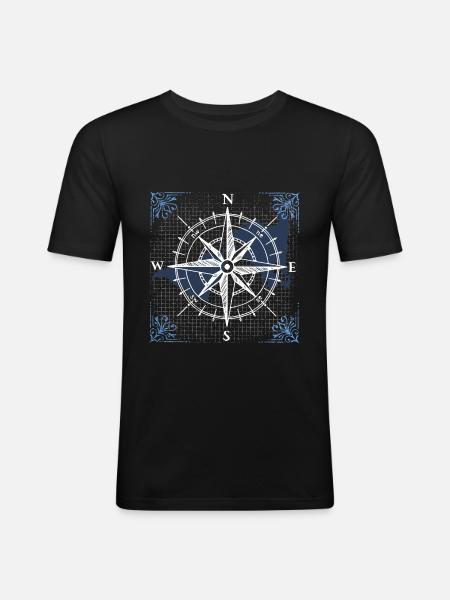 Kompass Navigation Muster Geschenk Geschenkidee - Männer Slim Fit T-Shirt - Schwarz