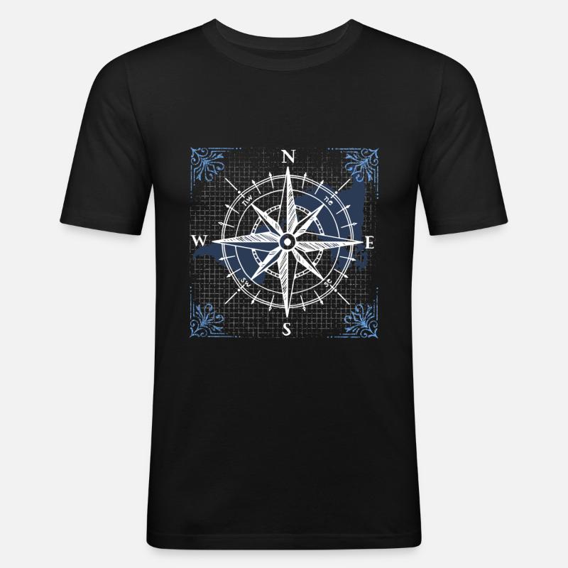 Kompass Navigation Muster Geschenk Geschenkidee - Männer Slim Fit T-Shirt - Schwarz