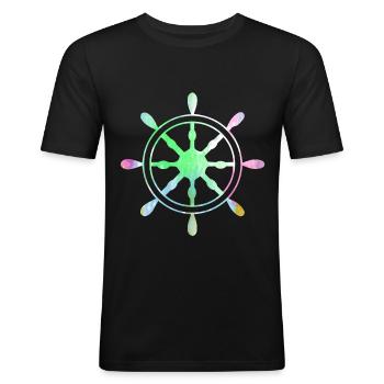 Volant capitaine bateau bateau voilier pirat mer - T-shirt près du corps Homme - noir - Devant - Nik (191cm)