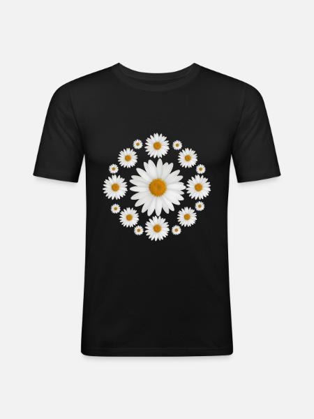 White Daisy Flowers Daisy Design - Herre Slim Fit T-Shirt - sort