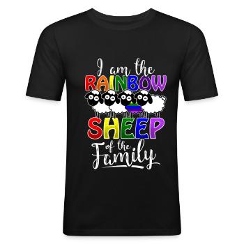 Rainbow Sheep - Gay Pride - T-shirt près du corps Homme - noir - Devant - Nik (191cm)
