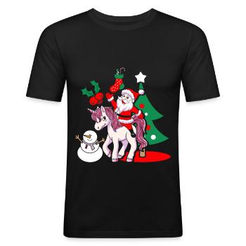 Santa Einhorn Weihnachtsmann Weihnachten Geschenk - Männer Slim Fit T-Shirt - Schwarz - Vorne - Nik (191cm)
