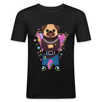 90s Style Hip Hop Pug - T-shirt près du corps Homme - noir - Devant - Nik (191cm)