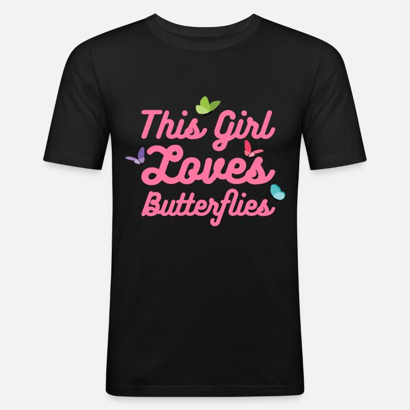 Schmetterlinge Mädchen - Männer Slim Fit T-Shirt - Schwarz