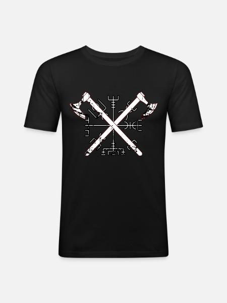 vegvisir Wikinger Äxte Motiv - Männer Slim Fit T-Shirt - Schwarz