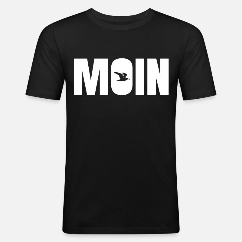 Moin Möwe - Männer Slim Fit T-Shirt - Schwarz