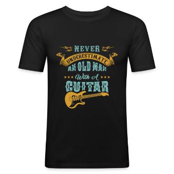 Lustiges alter Mann mit Gitarre Geschenk Musik - Männer Slim Fit T-Shirt - Schwarz - Vorne - Nik (191cm)
