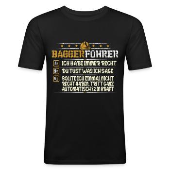 Baggerführer Baumaschinist Baumaschine Baustelle - Männer Slim Fit T-Shirt - Schwarz - Vorne - Nik (191cm)