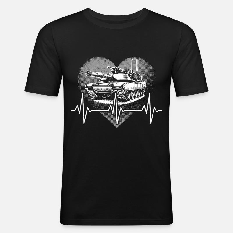 Herzschlag Panzer - Männer Slim Fit T-Shirt - Schwarz