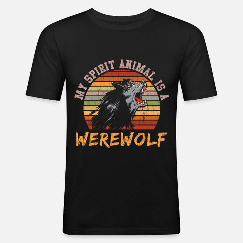 Mein Geistes Tier ist Werwolf - Männer Slim Fit T-Shirt - Schwarz