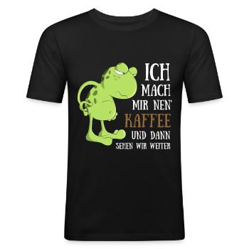 Frosch Kaffee trinken Morgenmuffel Spätaufsteher - Männer Slim Fit T-Shirt - Schwarz - Vorne - Nik (191cm)