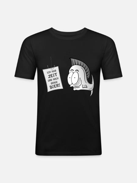 Fisch Comic Angler - Männer Slim Fit T-Shirt - Schwarz