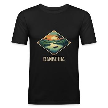 Cambodge - T-shirt près du corps Homme - noir - Devant - Nik (191cm)