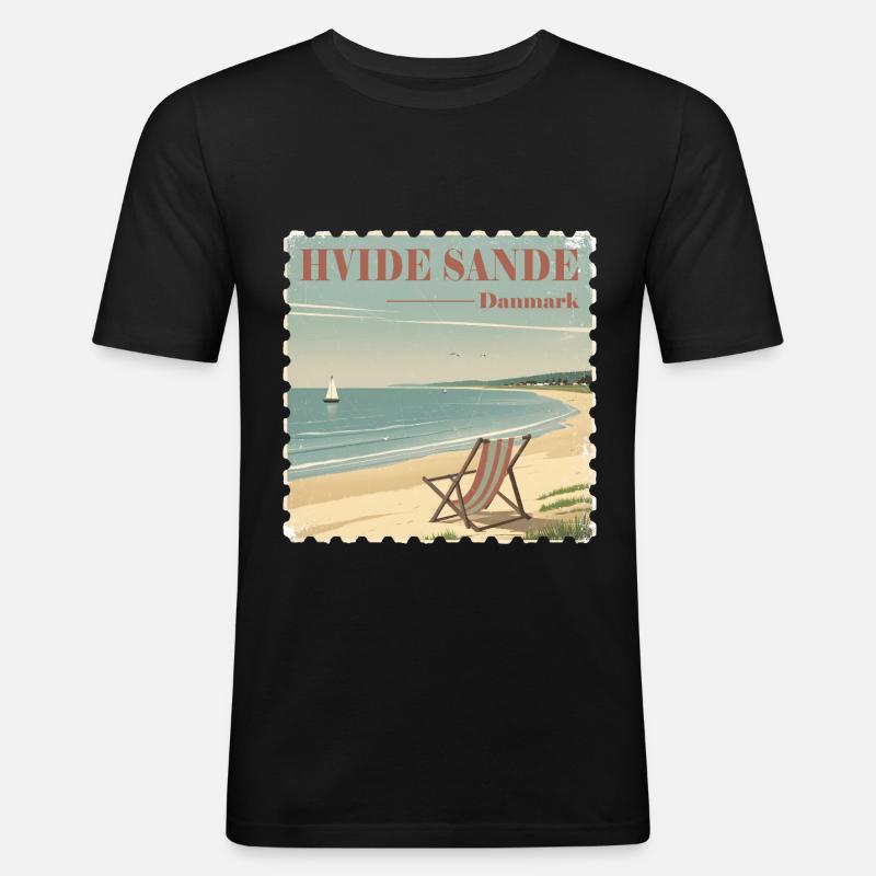 Hvide Sande, Danmark - Herre Slim Fit T-Shirt - sort