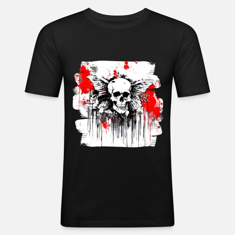 crâne éclaboussure trash polka tattoo - T-shirt près du corps Homme - noir