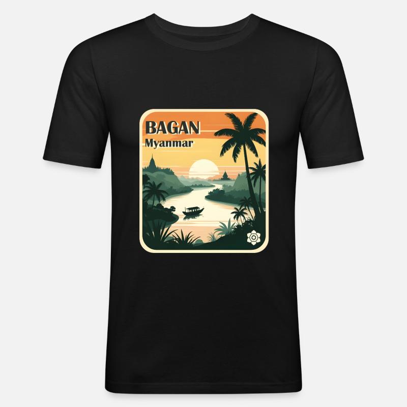 Bagan Myanmar - Männer Slim Fit T-Shirt - Schwarz