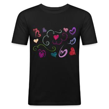 Glitter Heart Design - Men's Slim Fit T-Shirt - black - Front - Nik (191cm)