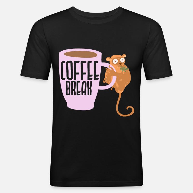Kaffeepause Tarsierflüsterer Koffeintrinker - Männer Slim Fit T-Shirt - Schwarz