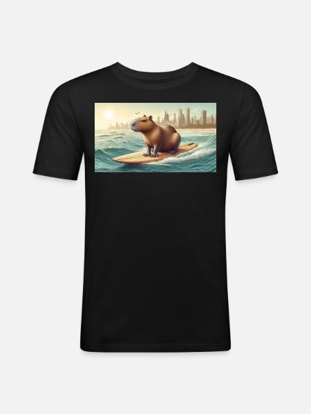 Surfing capybara - Men's Slim Fit T-Shirt - black
