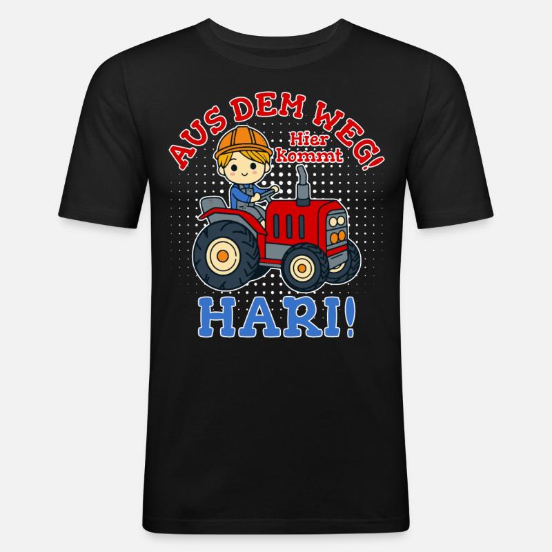 Hari Name Traktor - Männer Slim Fit T-Shirt - Schwarz