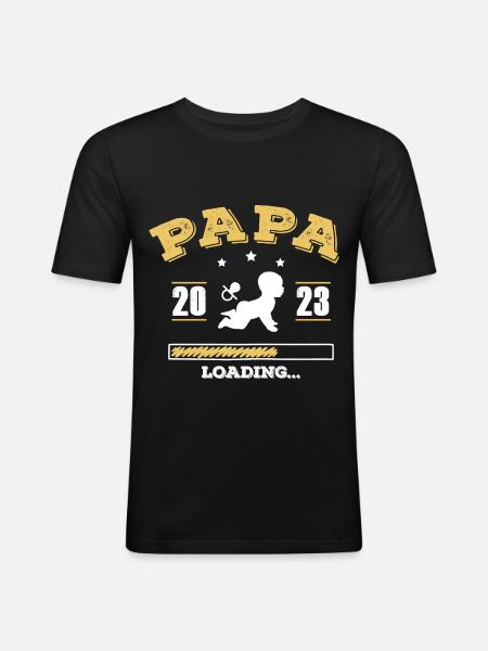 Papa 2023 Loading - Männer Slim Fit T-Shirt - Schwarz