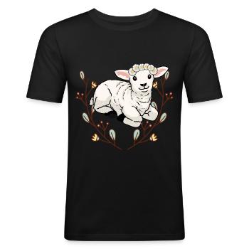 Summer flowers sheep lamb mutton ram children - Men's Slim Fit T-Shirt - black - Front - Nik (191cm)