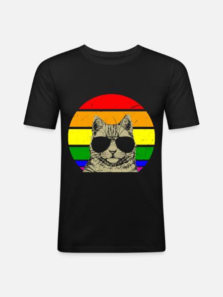 Schwule Katze mit Brille - Männer Slim Fit T-Shirt - Schwarz