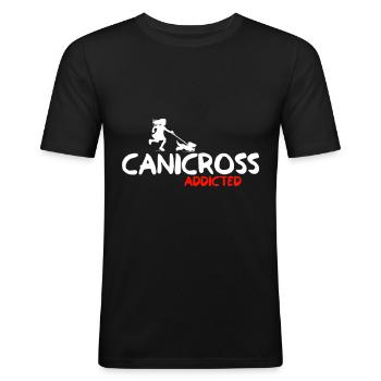 Accro au canicross - T-shirt près du corps Homme - noir - Devant - Nik (191cm)