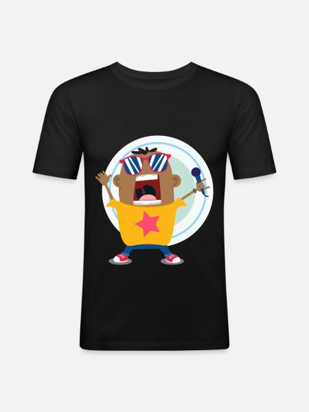Singer Superstar Doodle Art - Männer Slim Fit T-Shirt - Schwarz