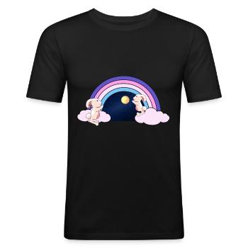 Regenbogen Fantasy Hasen Kinder Mond Sternenhimmel - Männer Slim Fit T-Shirt - Schwarz - Vorne - Nik (191cm)