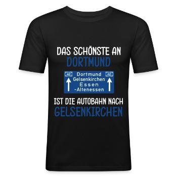 Gelsenkirchen Autobahn Schalker Spruch - Männer Slim Fit T-Shirt - Schwarz - Vorne - Nik (191cm)