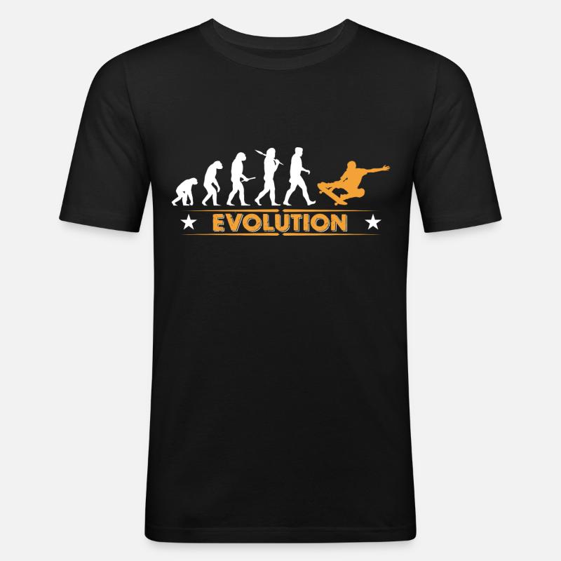 Skateboard Evolution - orange/weiss - Männer Slim Fit T-Shirt - Schwarz