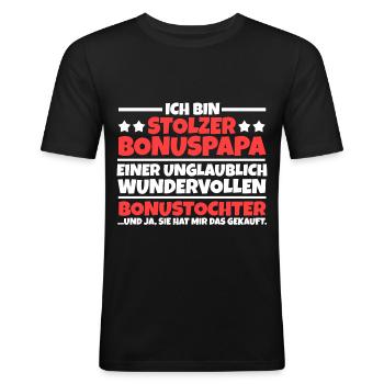 Bonustochter Bonuspapa Stiefvater - Männer Slim Fit T-Shirt - Schwarz - Vorne - Nik (191cm)