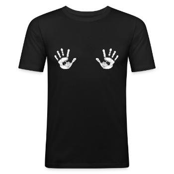 Boulder T-Shirt Chalk Handabdruck - Männer Slim Fit T-Shirt - Schwarz - Vorne - Nik (191cm)